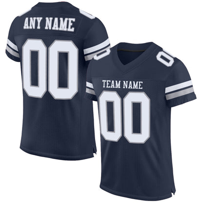 Custom Navy White-Light Gray Mesh Authentic Football Jersey - Sky-Custom