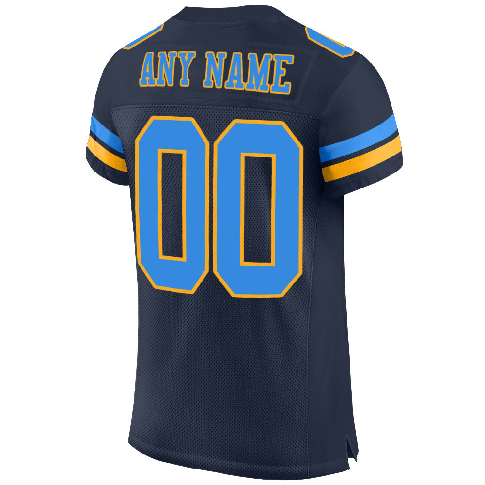 Custom Navy Powder Blue-Gold Mesh Authentic Football Jersey - Sky-Custom