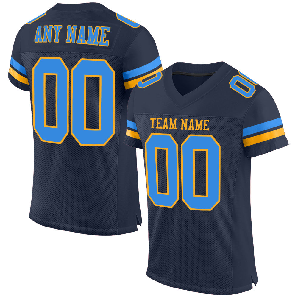Custom Navy Powder Blue-Gold Mesh Authentic Football Jersey - Sky-Custom