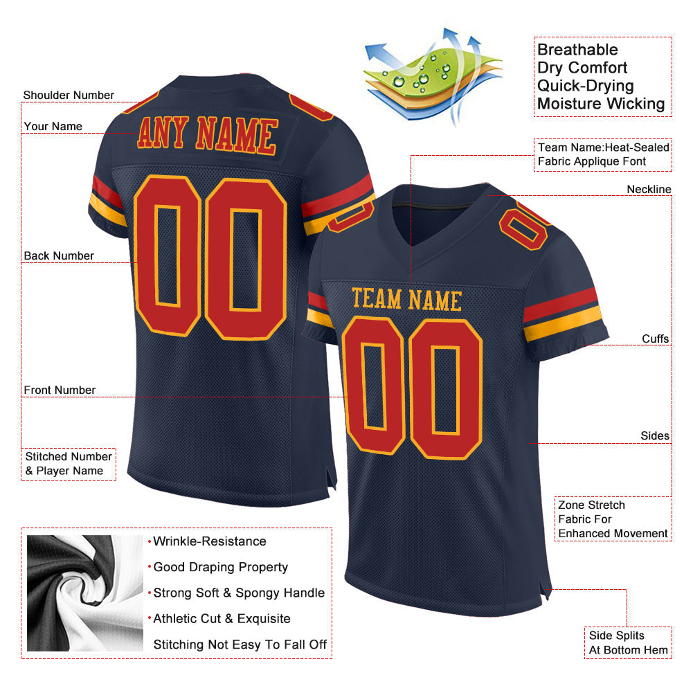Custom Navy Scarlet-Gold Mesh Authentic Football Jersey - Sky-Custom