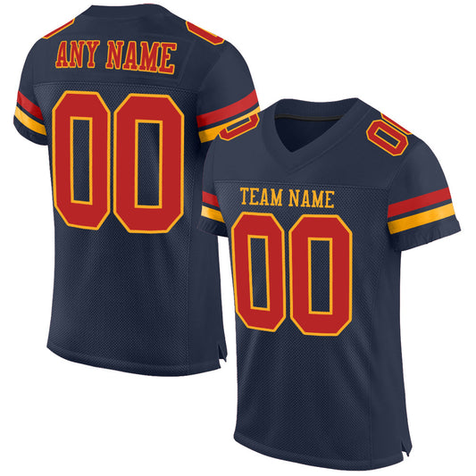Custom Navy Scarlet-Gold Mesh Authentic Football Jersey - Sky-Custom