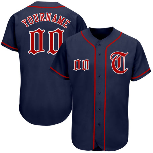 Custom Navy Red-White Authentic Baseball Jersey - Sky-Custom