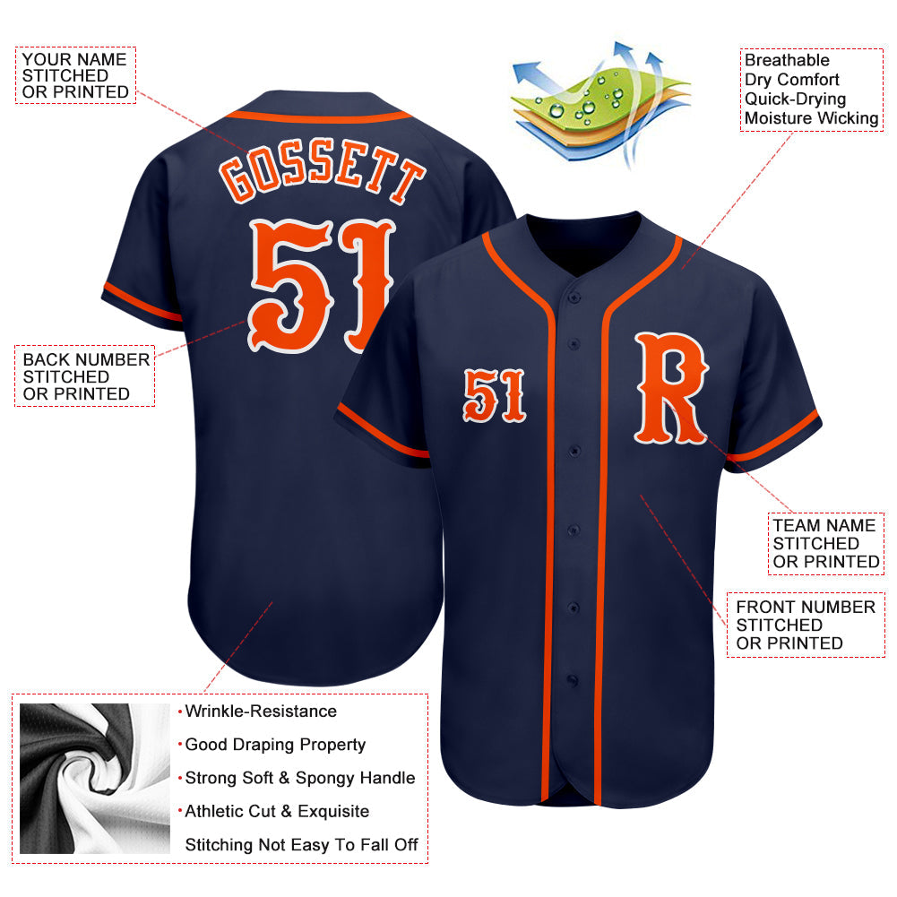 Custom Navy Orange-White Authentic Baseball Jersey - Sky-Custom