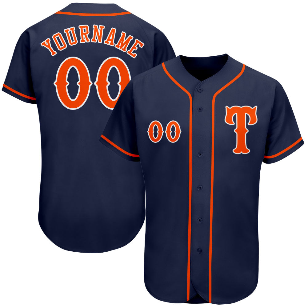Custom Navy Orange-White Authentic Baseball Jersey - Sky-Custom