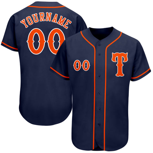 Custom Navy Orange-White Authentic Baseball Jersey - Sky-Custom