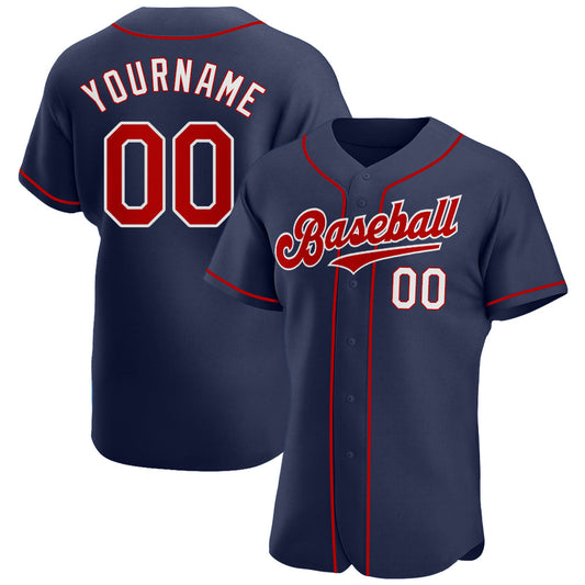 Custom Navy Red-White Authentic Baseball Jersey - Sky-Custom