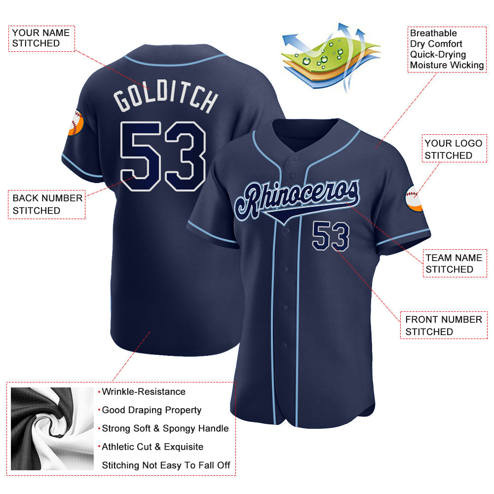 Custom Navy Navy-Powder Blue Authentic Baseball Jersey - Sky-Custom