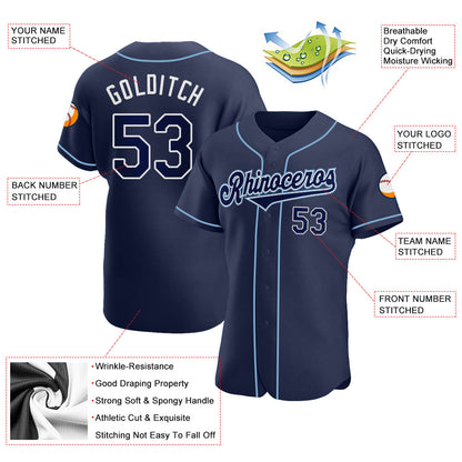 Custom Navy Navy-Powder Blue Authentic Baseball Jersey - Sky-Custom