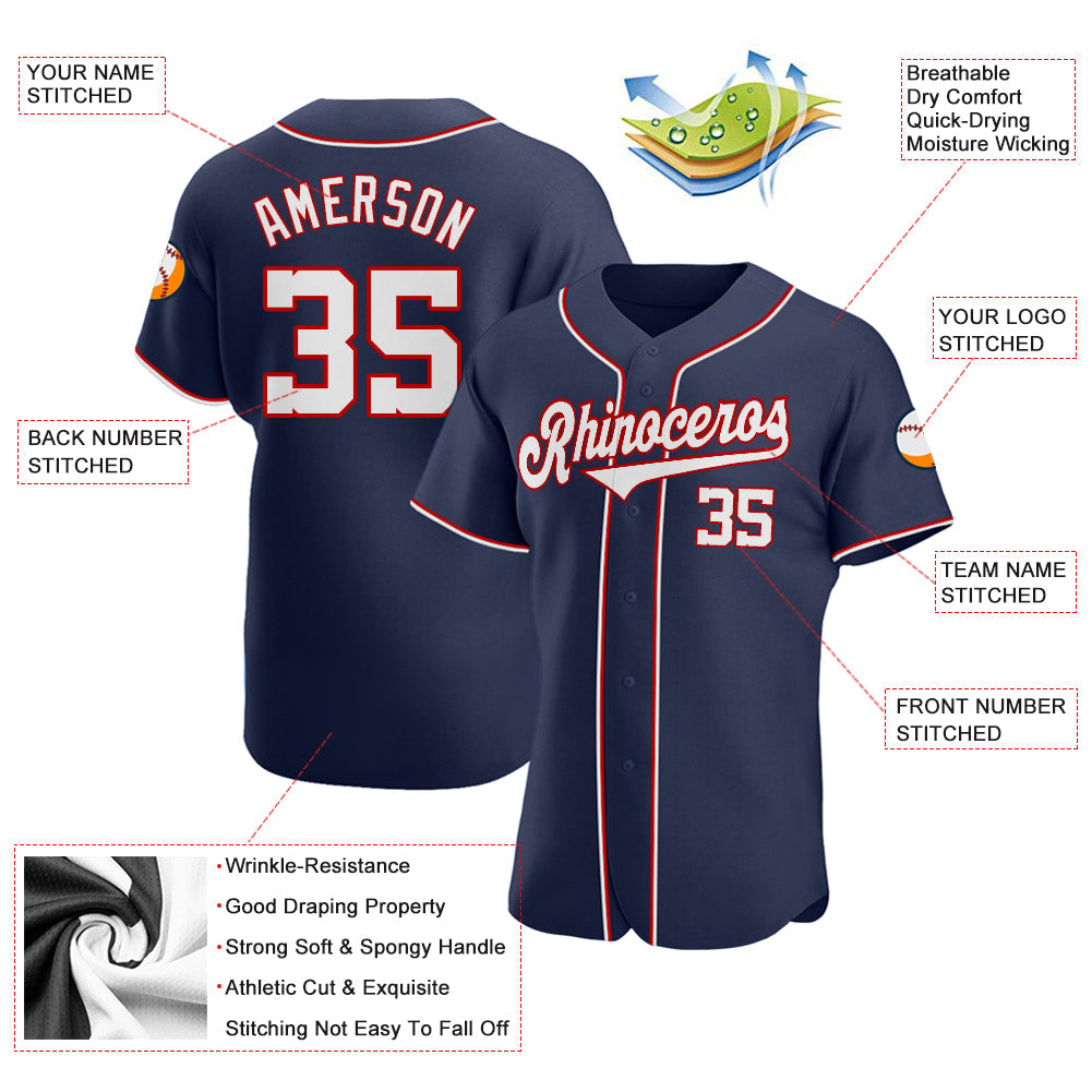 Custom Navy White-Red Authentic Baseball Jersey - Sky-Custom
