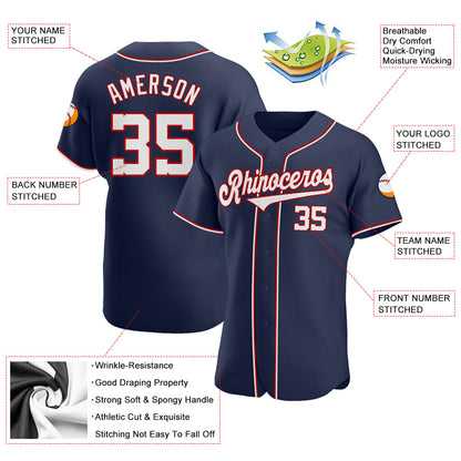 Custom Navy White-Red Authentic Baseball Jersey - Sky-Custom