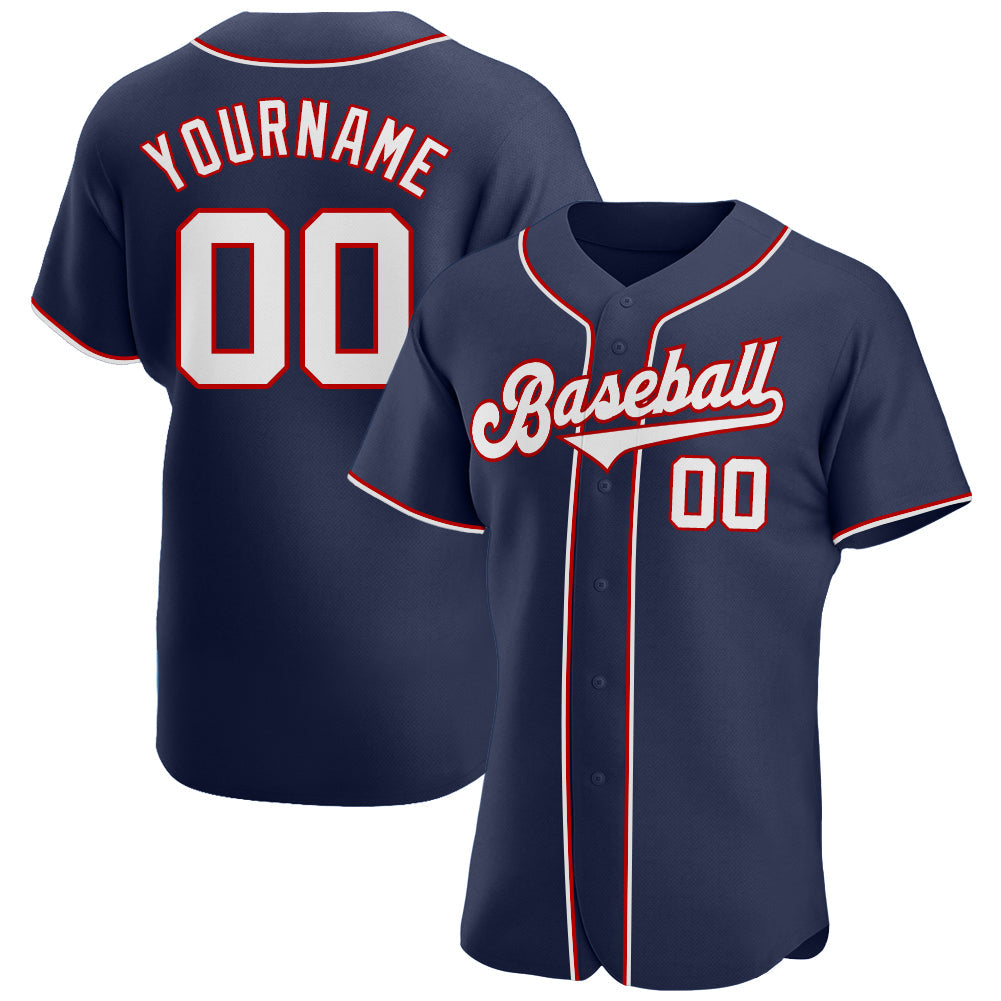 Custom Navy White-Red Authentic Baseball Jersey - Sky-Custom