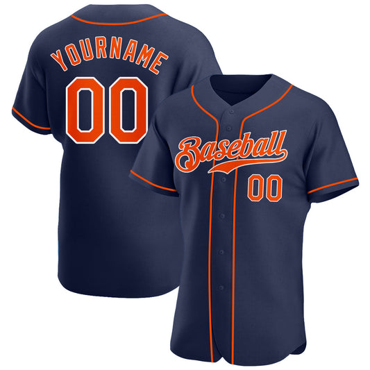 Custom Navy Orange-White Authentic Baseball Jersey - Sky-Custom