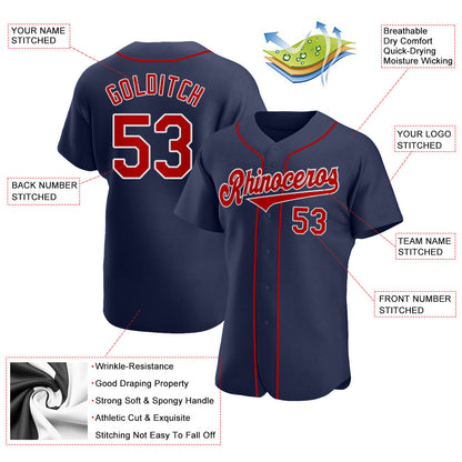 Custom Navy Red-White Authentic Baseball Jersey - Sky-Custom