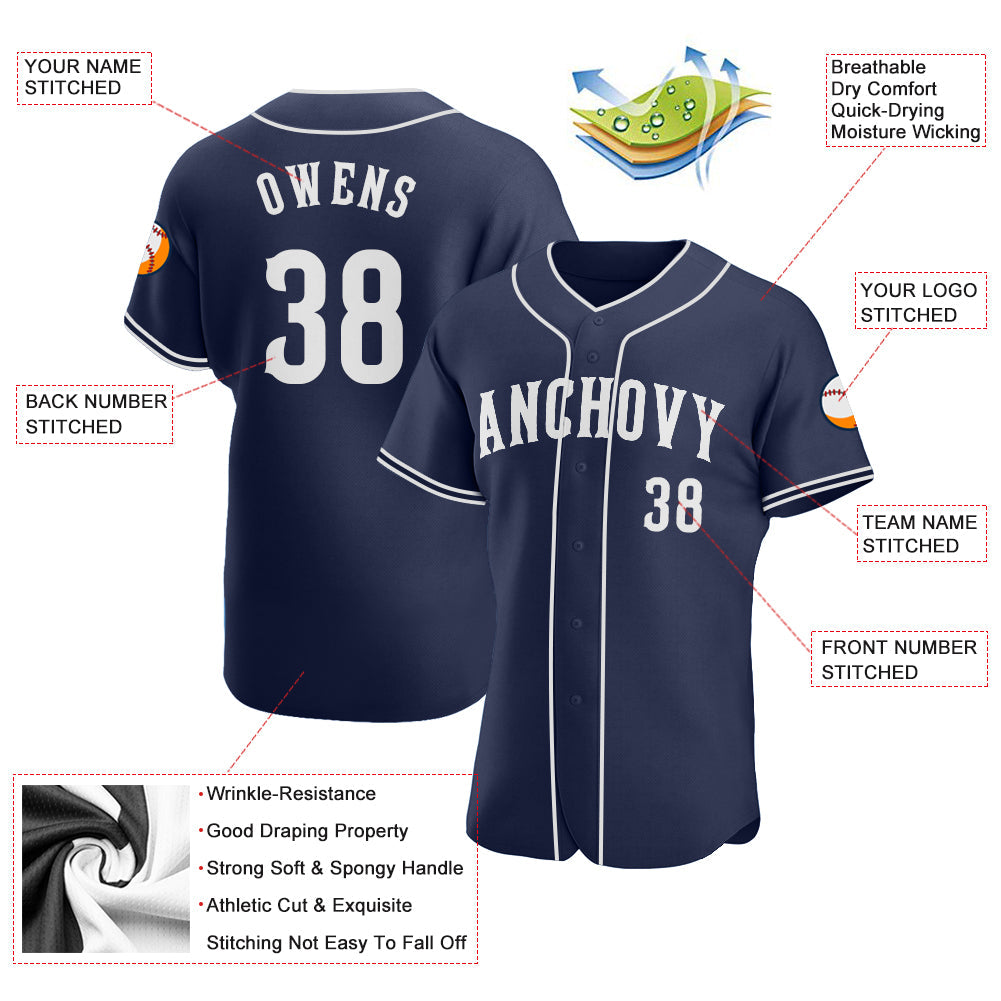 Custom Navy White Authentic Baseball Jersey - Sky-Custom