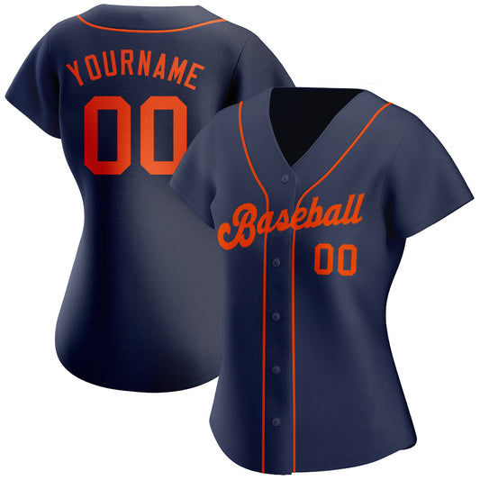 Custom Navy Orange Authentic Baseball Jersey - Sky-Custom