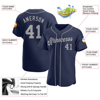 Custom Navy Gray Authentic Baseball Jersey - Sky-Custom