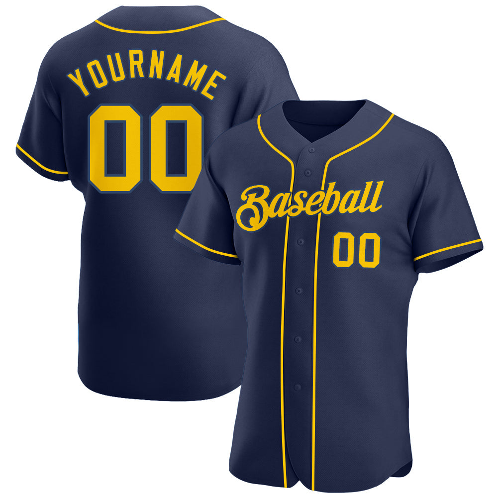 Custom Navy Gold-Navy Authentic Baseball Jersey - Sky-Custom