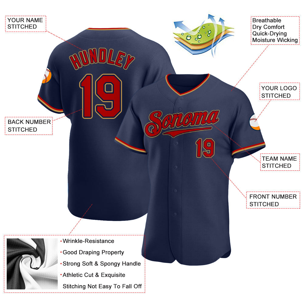 Custom Navy Red-Old Gold Authentic Baseball Jersey - Sky-Custom