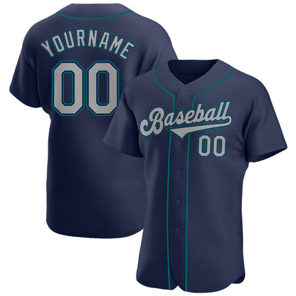 Custom Navy Gray-Teal Authentic Baseball Jersey - Sky-Custom