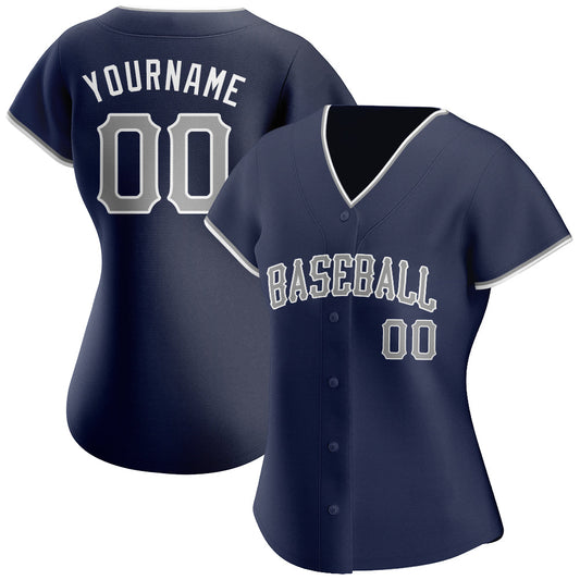Custom Navy Gray-White Authentic Baseball Jersey - Sky-Custom