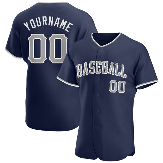 Custom Navy Gray-White Authentic Baseball Jersey - Sky-Custom
