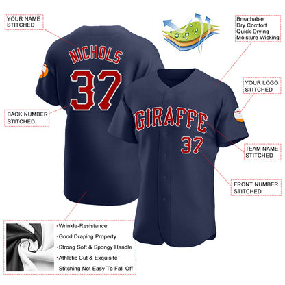 Custom Navy Red-White Authentic Baseball Jersey - Sky-Custom