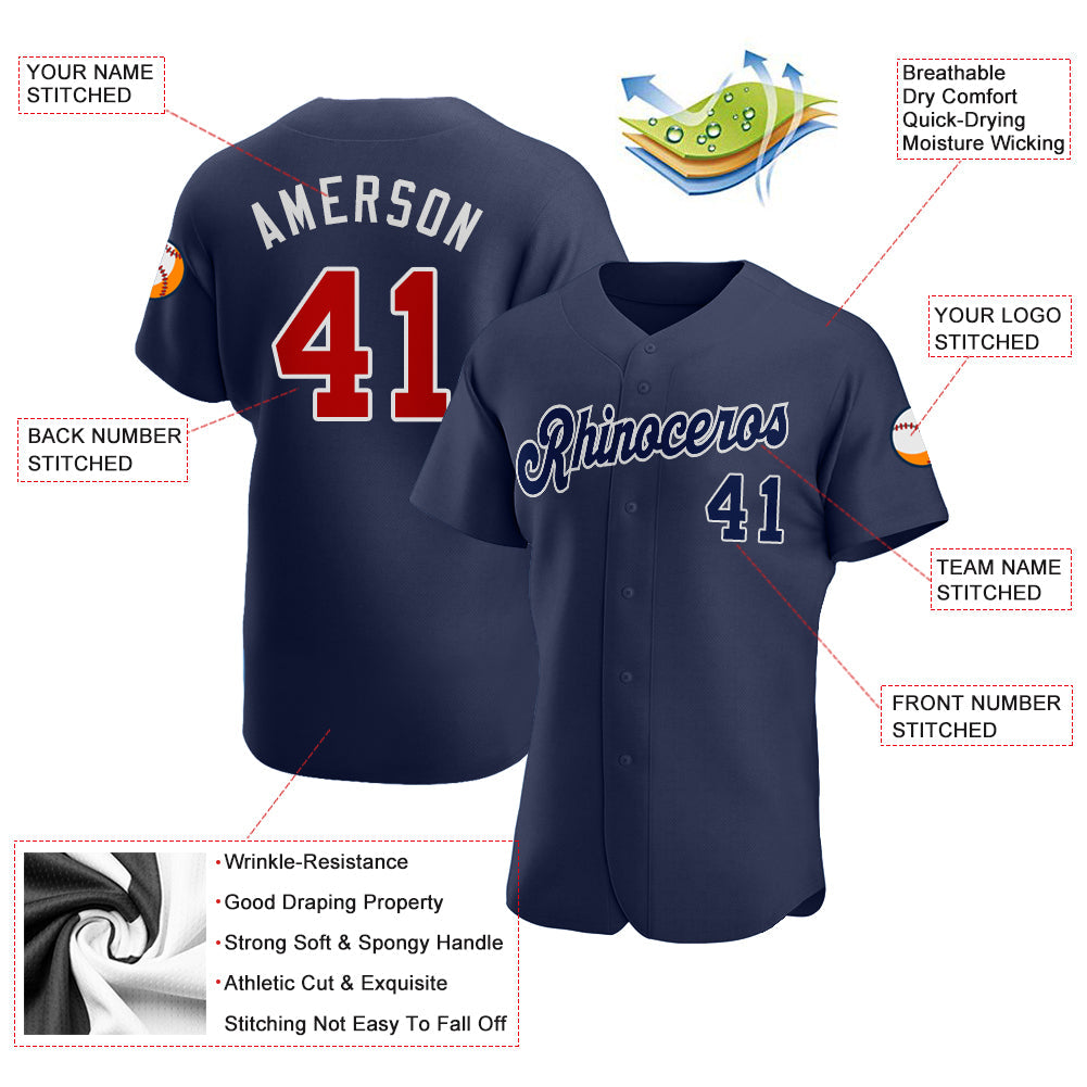 Custom Navy Red-White Authentic Baseball Jersey - Sky-Custom