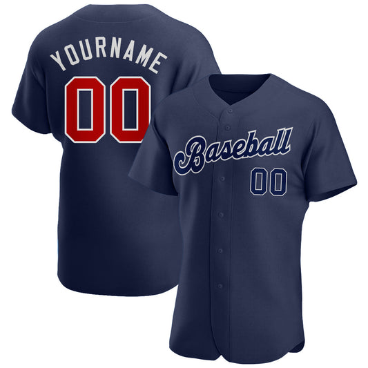 Custom Navy Red-White Authentic Baseball Jersey - Sky-Custom