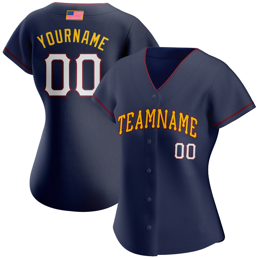 Custom Navy White-Gold Authentic American Flag Fashion Baseball Jersey - Sky-Custom