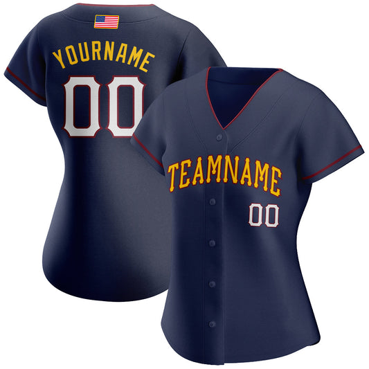 Custom Navy White-Gold Authentic American Flag Fashion Baseball Jersey - Sky-Custom