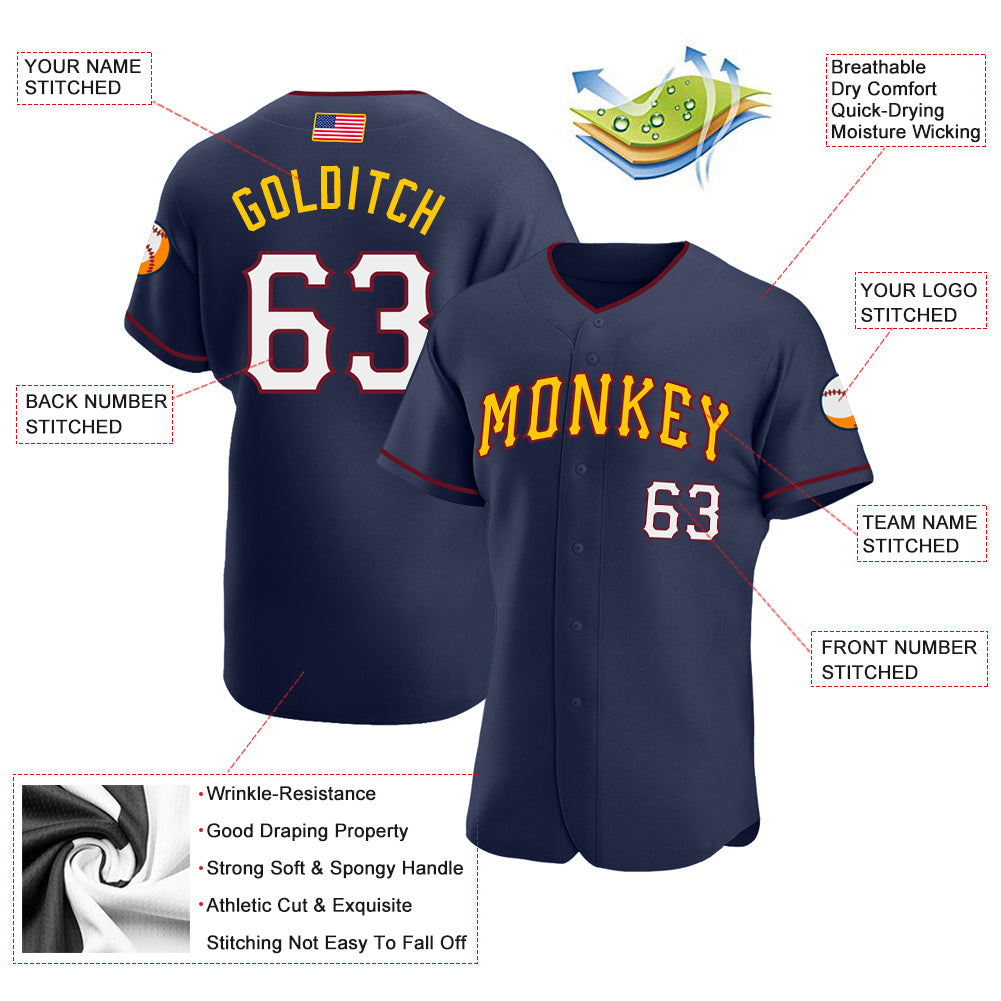 Custom Navy White-Gold Authentic American Flag Fashion Baseball Jersey - Sky-Custom