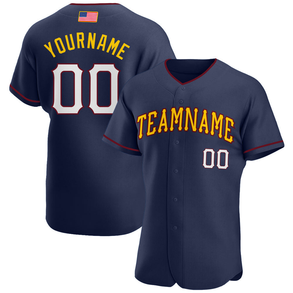 Custom Navy White-Gold Authentic American Flag Fashion Baseball Jersey - Sky-Custom