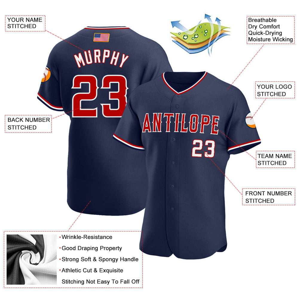 Custom Navy Red-White Authentic American Flag Fashion Baseball Jersey - Sky-Custom