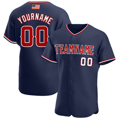 Custom Navy Red-White Authentic American Flag Fashion Baseball Jersey - Sky-Custom