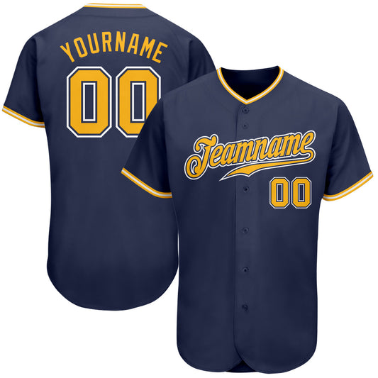 Custom Navy Gold-White Authentic Baseball Jersey - Sky-Custom