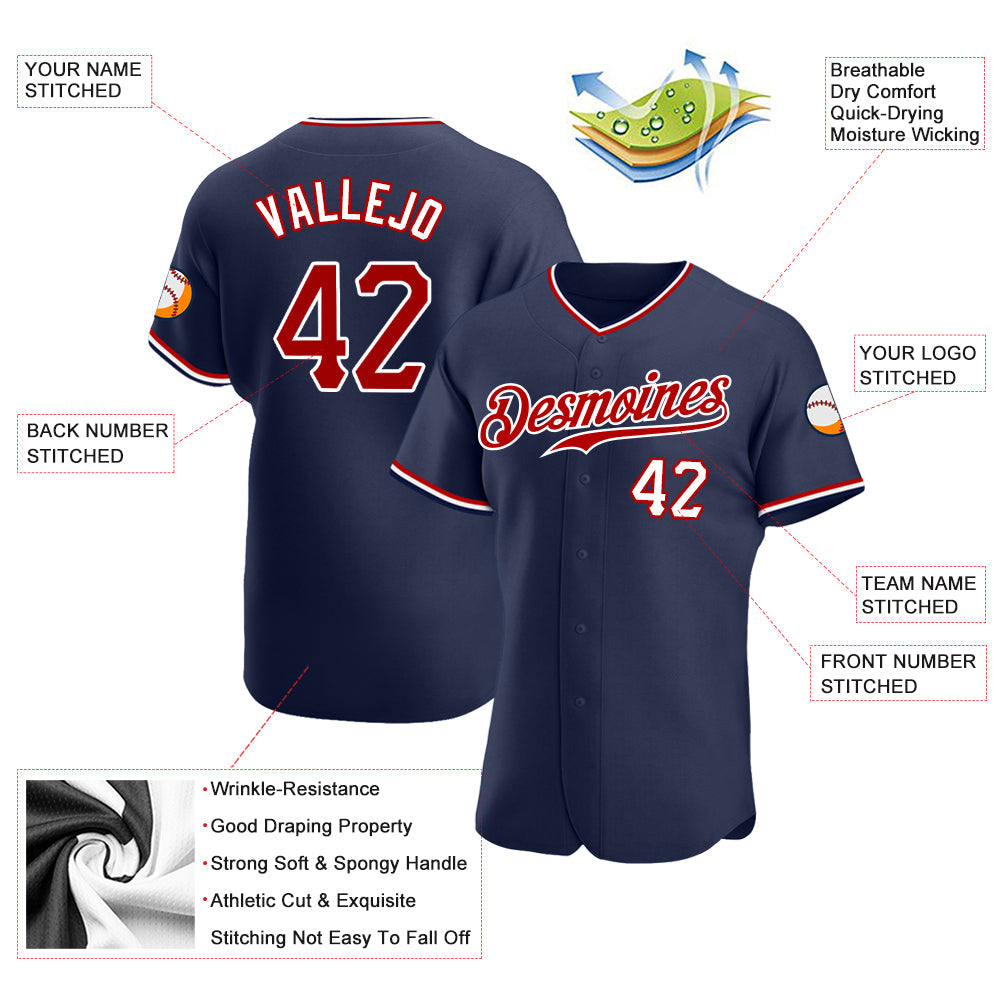 Custom Navy Red-White Authentic Baseball Jersey - Sky-Custom