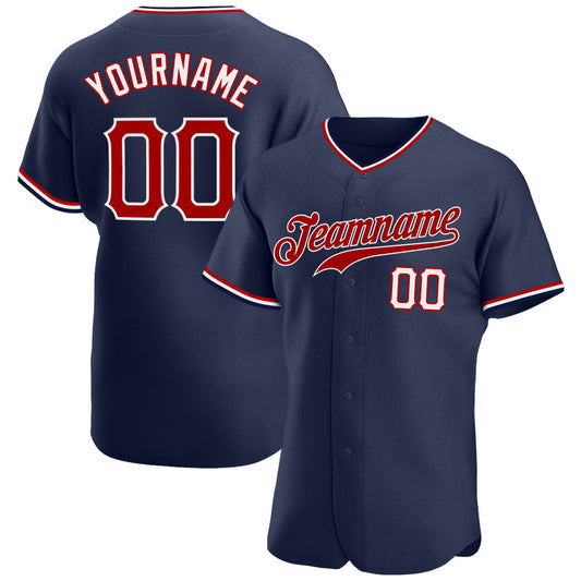 Custom Navy Red-White Authentic Baseball Jersey - Sky-Custom