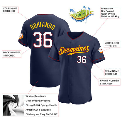 Custom Navy White-Gold Authentic Baseball Jersey - Sky-Custom