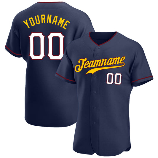 Custom Navy White-Gold Authentic Baseball Jersey - Sky-Custom