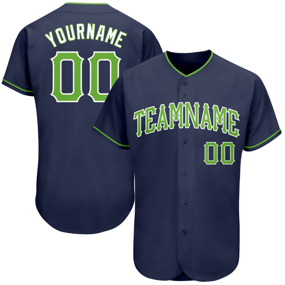 Custom Navy Neon Green-White Authentic Baseball Jersey - Sky-Custom