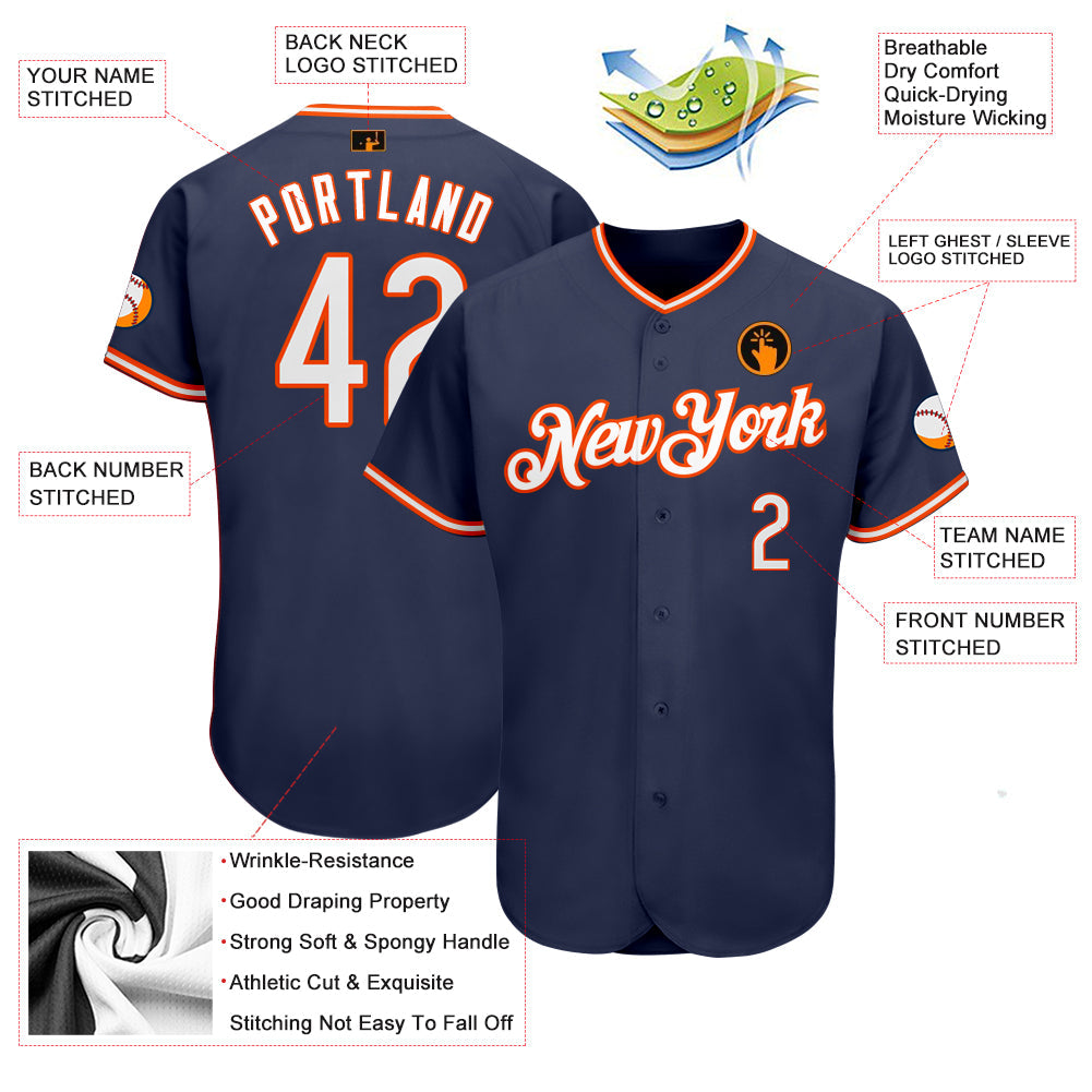 Custom Navy White-Orange Authentic Baseball Jersey - Sky-Custom