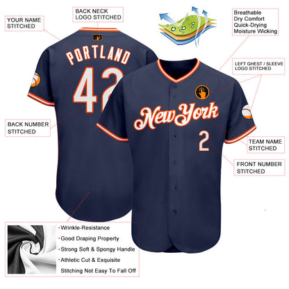 Custom Navy White-Orange Authentic Baseball Jersey - Sky-Custom