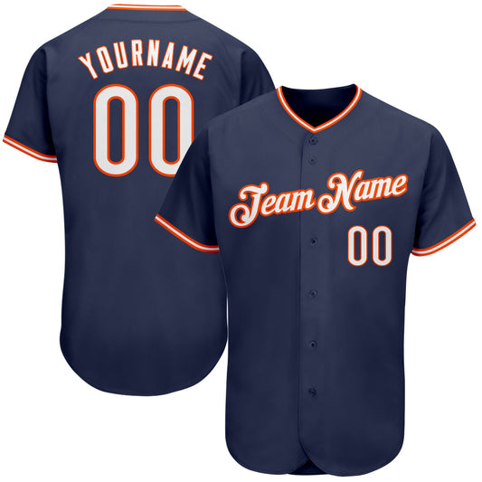 Custom Navy White-Orange Authentic Baseball Jersey - Sky-Custom