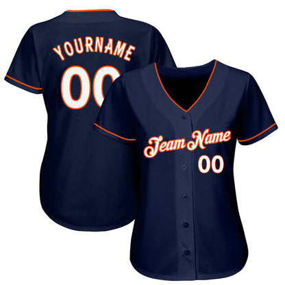 Custom Navy White-Orange Authentic Baseball Jersey - Sky-Custom