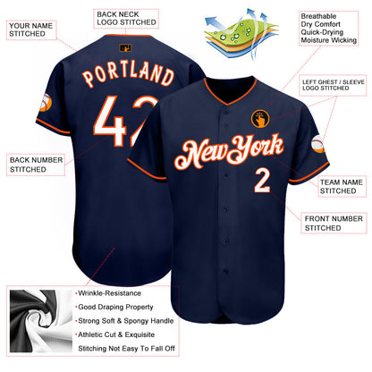 Custom Navy White-Orange Authentic Baseball Jersey - Sky-Custom