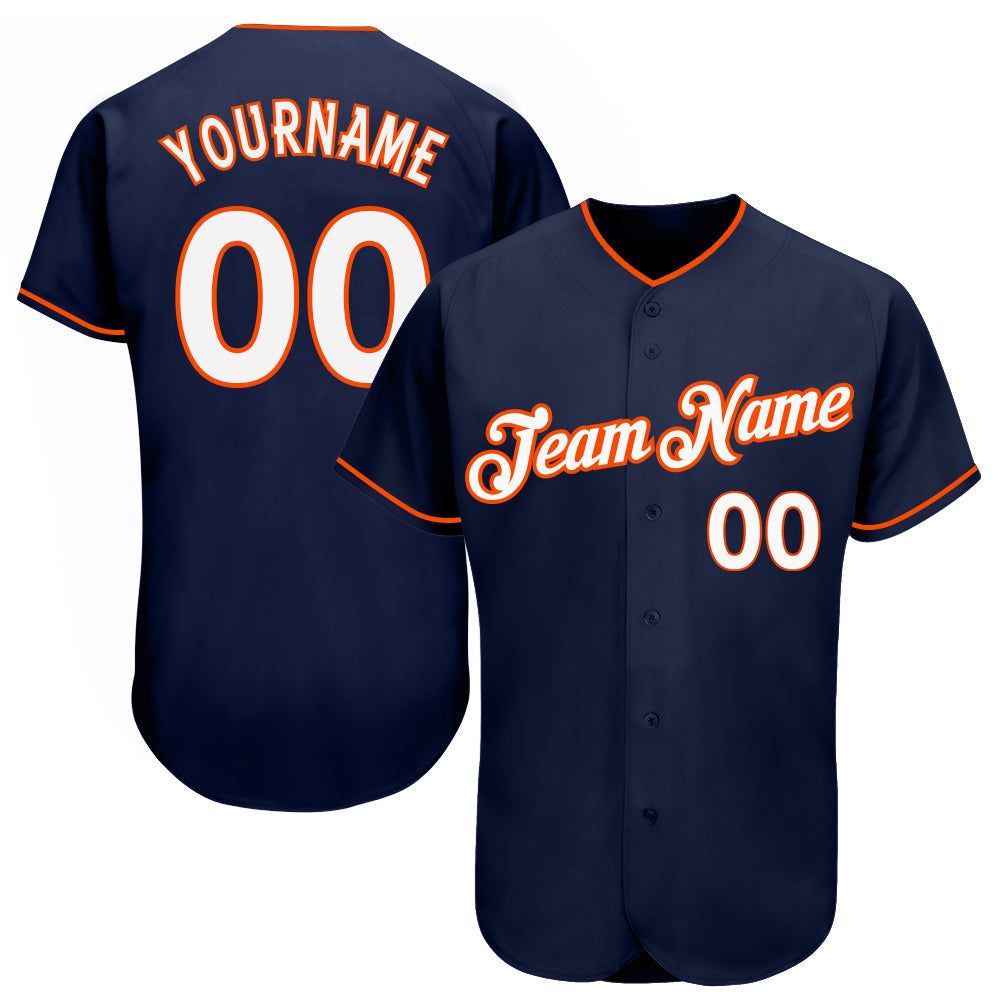Custom Navy White-Orange Authentic Baseball Jersey - Sky-Custom