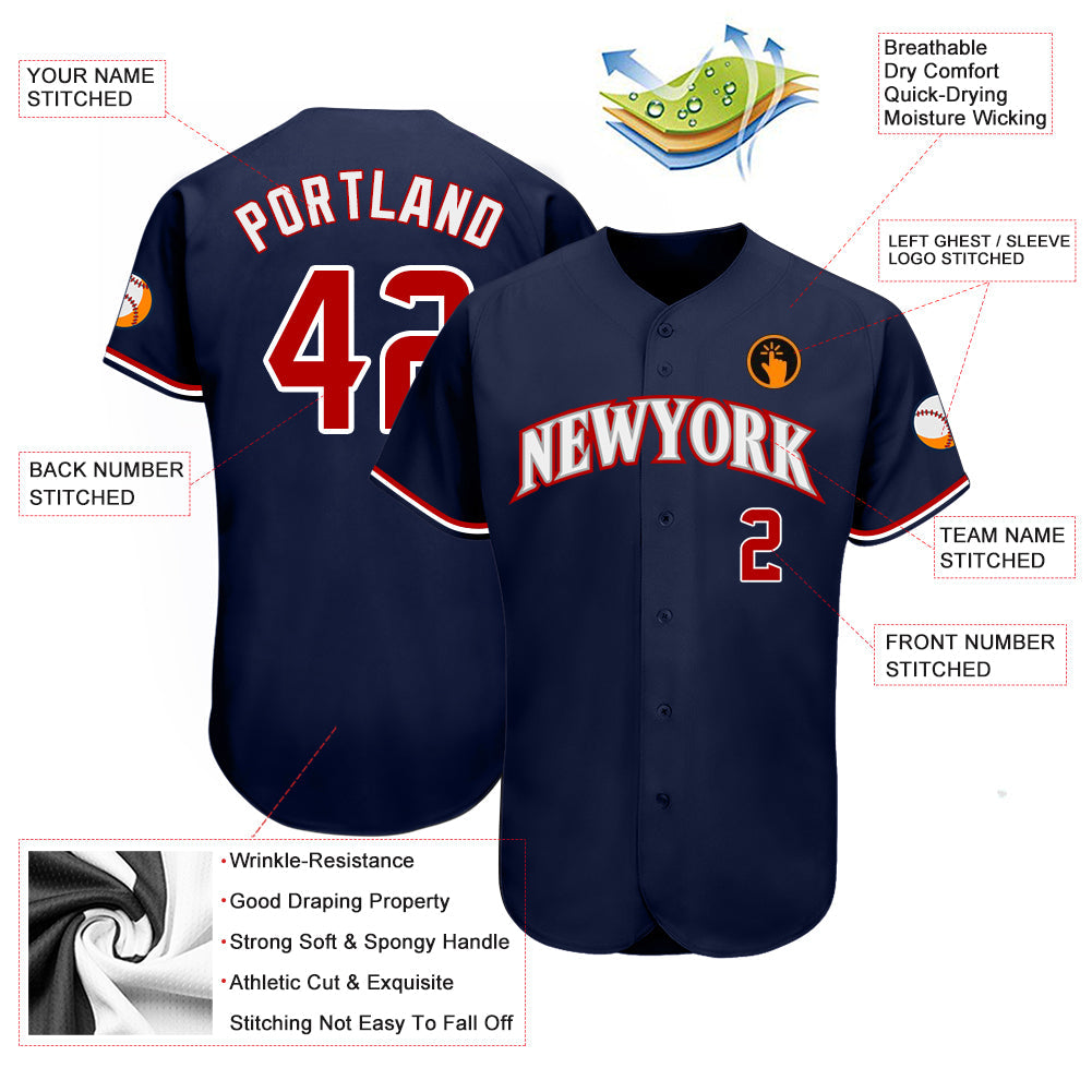 Custom Navy Red-White Authentic Baseball Jersey - Sky-Custom