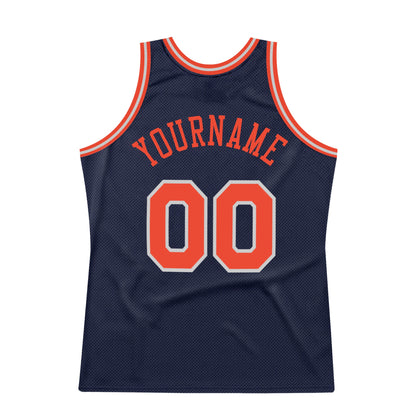 Custom Navy Orange-Gray Authentic Throwback Basketball Jersey - Sky-Custom