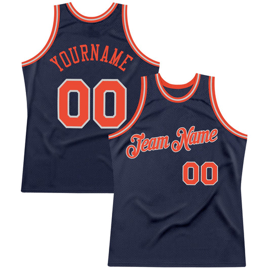 Custom Navy Orange-Gray Authentic Throwback Basketball Jersey - Sky-Custom