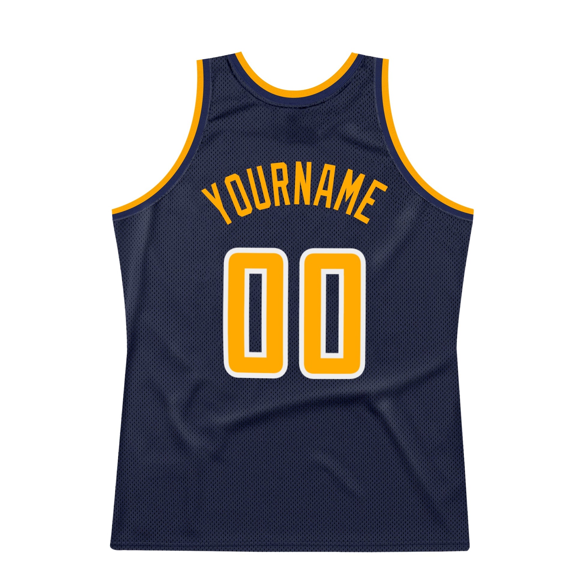 Custom Navy Gold-White Authentic Throwback Basketball Jersey - Sky-Custom